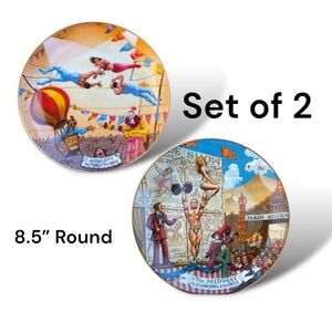 Porcelain Franklin Moody Gold Rim Circus Theme Plates SET OF 2